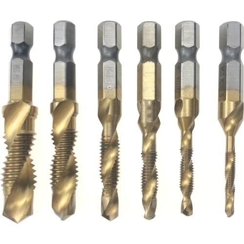 6pcs Titanium Coating Compound Tap HSS Screw Thread Metric Tap Drill Bits Screw Milling Cutter M3 M4 M5 M6 M8 M10 Hand Tools