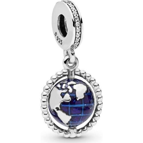 Free Shipping Authentic 925 Sterling Silver Spinning Globe Dangle Charm Fit Original Pandora Bracelet For Women DIY Jewelry