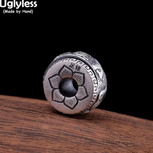 Uglyless Spinning Amulet Buddhism om mani padme hum Six Words Montra Pendants for Men Lotus Necklace NO Chain 990 Silver Jewelry