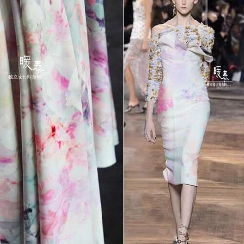 Printed Stretch Fabric Abstract Flowers Air Layer Fabric DIY SILHOUETTE Clothing Coat Cheongsam Dress Designer Fabric