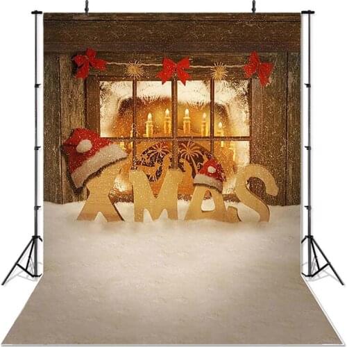 Xmas Photography Background Window Candle Snowfield Backdrop Kids Party Bow Decoration Props Banner For Photo Studio