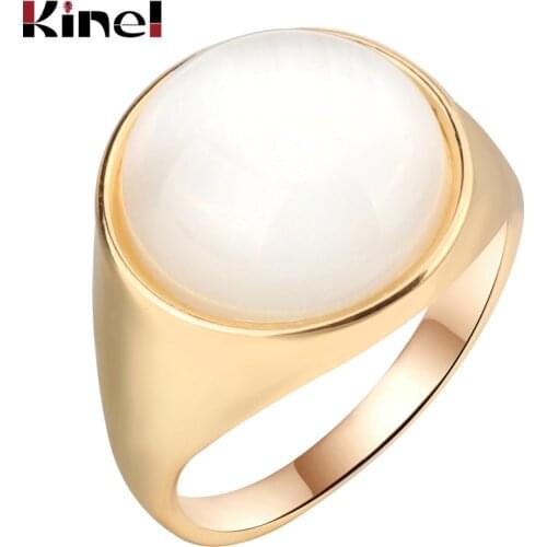 Kinel Luxury Round Opal Ring For Women Fashion Gold Color Punk Jewelry Simple Big Wedding Ring Christmas Gift
