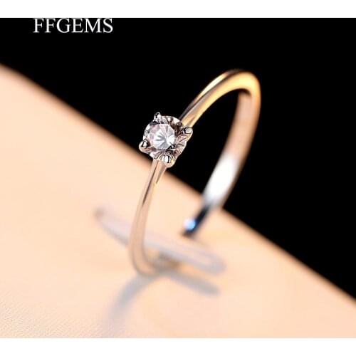 FFGems 100% Sterling silver Moissanite with certificate Round Cut 0.3CT VVS1 EFD Rings Fine Jewelry For Women Wedding Engagement
