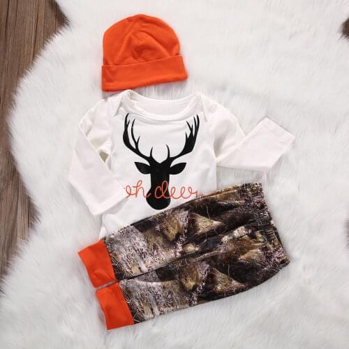 Autumn baby boy clothing sets Newborn Baby Boy Girl Deer Romper Pants Leggings Hat 3pcs Outfits Set Costume