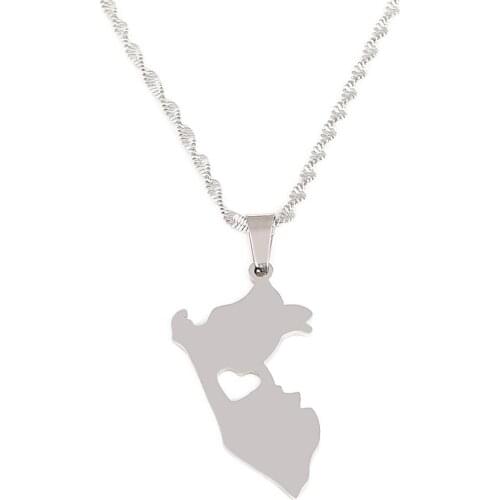 Stainless Steel Peru Map Pendant Necklaces Map of Peru Peruvian Chain Jewelry