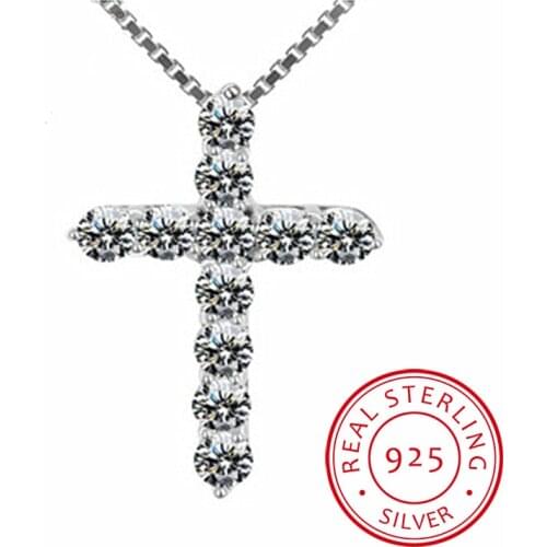 LEKANI New Fashion Cross Necklace Accessory Ture 925 Sterling Silver Women Crystal CZ Pendants Necklace Fine Jewelry