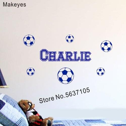 Makeyes Footbal Custom Name Wall Decal Boys Baby Name Personalized Wall Sticker Kids Room Wall Decor Soccer Sports Decals Q544