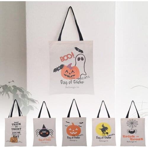 Multifunctional Shopping Bags Grocery Bags Cloth Halloween Candy Bag Reusable Cotton Tote Bag with Long Handles