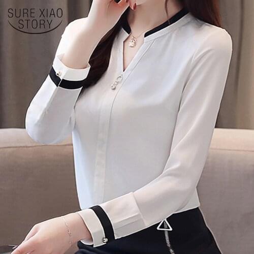 Fashion chiffon blouse shirt Vcollar office work white blouse womens tops and blouses ladies long shirt feminine blouses 2430 50