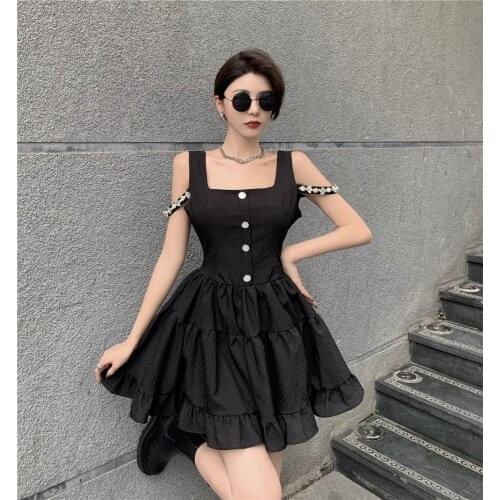 Fashion Korean dress with diamond sleeves off-shoulder strap dress Slim slimming dress 2021 summer womens clothing