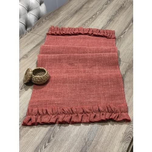 Euphrates Rize Gauze Ruffle Straw Linen Runner / 45 X140