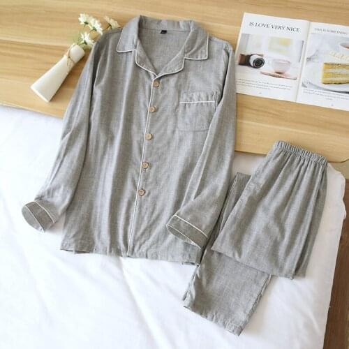 Mens Clothing Spring Summer 100% Cotton Yarn Home Costumes For Women Simple Mens Cotton Pajamas Long Sleeve PJs Sleepwear Sets