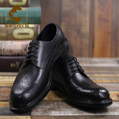 Sipriks luxury italian custom genuine leather men shoes retro black wingtip brogue shoe boss mens goodyear welt gents formal 45