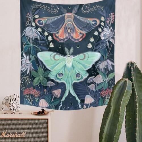 Floral Moon Black Tapestry Wall Hanging Ancient Wall Tapestry Witchcraft Hippie Butterfuly Tapestry Wall Carpets Tapestries