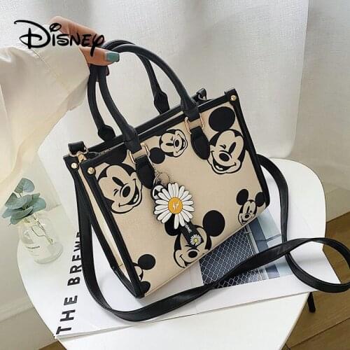 New Disney Fashion Backpack Mickey Lady Diaper Bag Messenger Shoulder Bag Print Handbag Summer Cartoon Cute Canvas Shoulder Bag