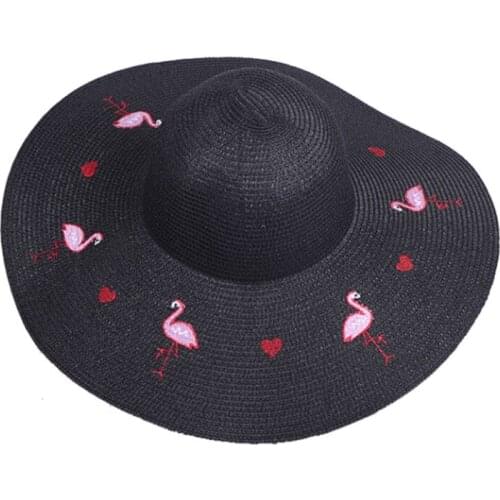 Beach hat embroidery hat female embroidery flamingo summer sun dome sun hat various men and women bucket hats