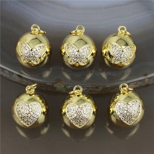 14mm 20pcs/lot High quality cz pendant,heart/butterfly shape cz ball jewelry,bracelet/necklace component wholesale