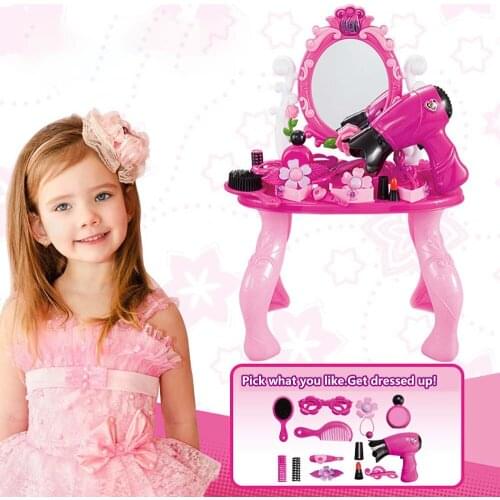 Premium Quality Kids Beauty Makeup Dressing Table Pretend Play Toy Set With Mirror Lights Music Sounds For Girls 3+ Years