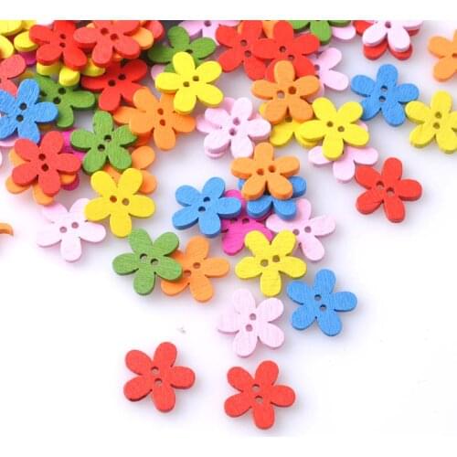 Multicolor 100pcs 14x15mm 2 Holes Mixed Flower Wooden decorative Buttons Fit Sewing Scrapbooking Crafts MT1047X