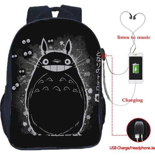 Kawaii Totoro Backpack Unisex USB Charge Backpack Teens School Bag Students Bookbag Boys Girls USB Travel Rucksack Surprise Gift