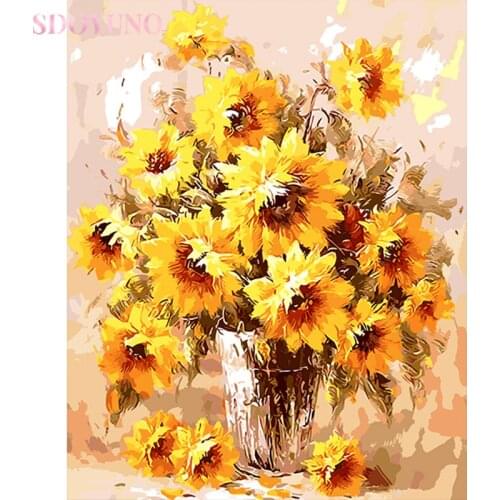 SDOYUNO Unframe DIY Oil Painting By Numbers Flowers Handpainted Gift Acrylic Paint Coloring By Numbers Chrysanthemum Room Decor