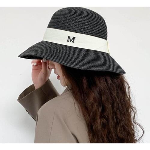 Hats For Women Womens Sun Hat Female Summer M Letter Straw Hat Anti-UV Beach Visor Caps Fashion Ladies Ribbon Dome Panama Hat