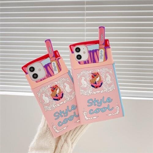 Cartoon Cigarette Boxes soft silicone phone case for iPhone 12Pro Max 11 7 8 plus X XR XS MAX Vintage Pink Phone Cover