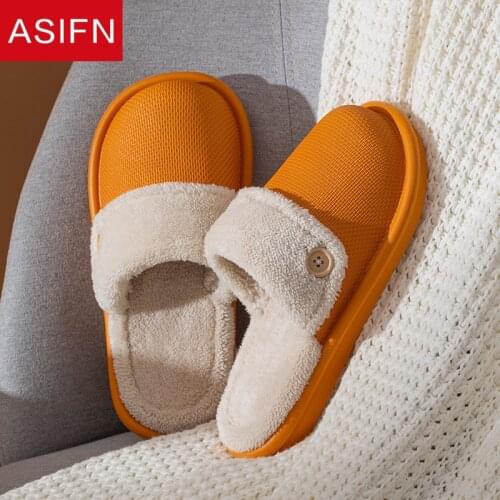 ASIFN New Waterproof Cotton Slippers for Womens Winter Home Warmth Couples Plush Removable Washable Bathroom Non-slip Shoes