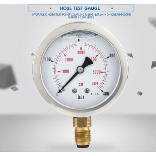 Pressure gauge Point Coupling M16*2-BSP1/4 + 0~400BAR/6000PSI Gauge+ 1.5m Hose Hydraulic Manometro Digital