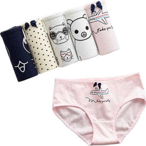 5 Pcs/lot Panties Women Underwear Cotton Sexy Briefs Seamless Lingeries Girls Print Cat Panty Underpants Shorts New