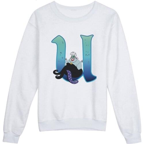 Disney Lovely Princess Letter Urban Sweatshirt Animation The Little Mermaid Women Hoodie Ursula Printed Cartoon Loose pullover