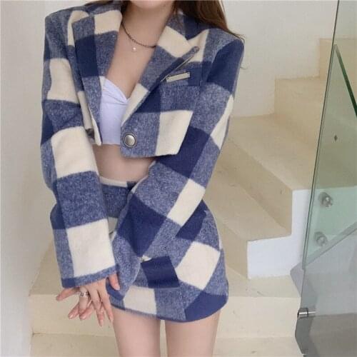 Spring Sweet Woolen Suit Loose Design Sense Plaid Hit Color Shirt Short Single Button Casual Office Jacket Student Clothing 2021