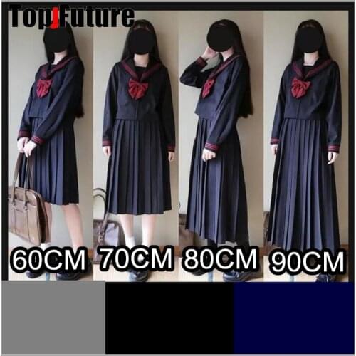 Japanese School Uniforms Girls Solid Color Pleated JK Suit Black Navy grey High School Student Girls Academy Style LONG JK Skirt