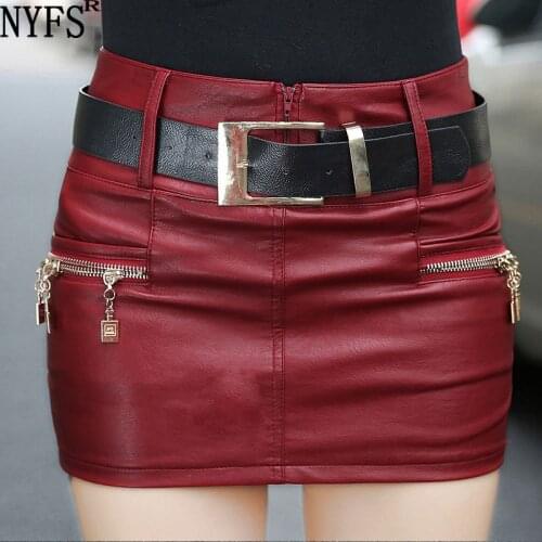 NYFS 2021 New Style Spring Autumn Winter women black color Slim PU Leather skirt Hip faldas S-XL Size(No belt)