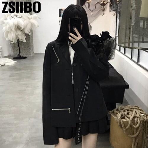 Gothic Women Blazer Office Lady Work Style Small Suit Single Button Coat Solid Color Long Jacket Female 2019 Fashion Clothes