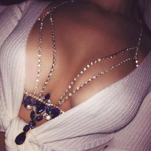 Women Boho Layered Gold Color Chain Bralette Body Chain Harness Belly Waist Rhinestone Bra Chest Bikini Beach Body Jewelry