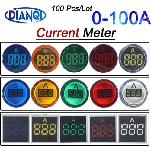 100pcs Small mini Ampermeter 22mm LED Digital Display power signal light AC 60-500V 0-100A Ammeter Current Meter Gauge Indicator