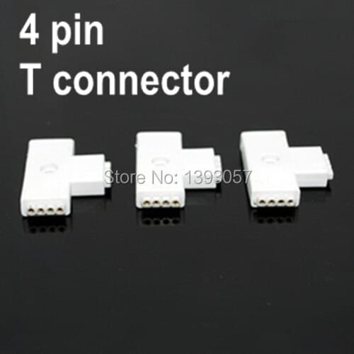 10pcs/lot T Strip Connector, 4pin 90 Degree T Shape RGB Strip Connector, For 5050 LED Strips Connecting, Free Shipping