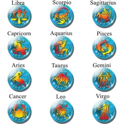 12 Constellations Night Sky Star Zodiac Horoscope Sign 25mm Round Glass Dome Jewelry Making Friends Lover Birthday Gift 5PCS/SET