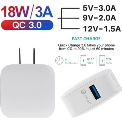 18W Single QC3.0 USB Fast Wall Charger Adapter Compatible for Smart Phone Fast Charging Portable Mini Wall Adapter Phone Charger