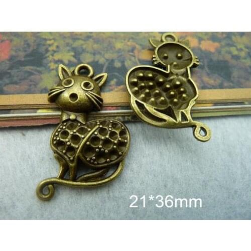 30 pcs 21*36mm Kitten Cat Connector Charms Simply Adorable Antique Bronze Tone - Free Shipping