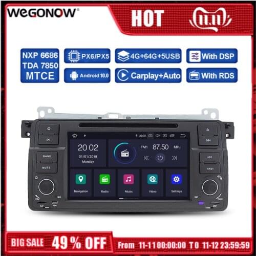 DSP PX6 IPS Android 10 4GB RAM 64GB ROM Car DVD Player RDS Radio WiFi GPS Map Bluetooth 5.0 SWC For BMW 3 E46 M3 Rover 75 MGZT7