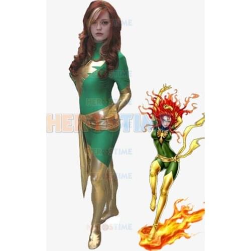 Free Shipping Green X-men Superhero Costume Jean Grey Dark Phoenix cosplay party halloween Spandex female/woman/girl costumes