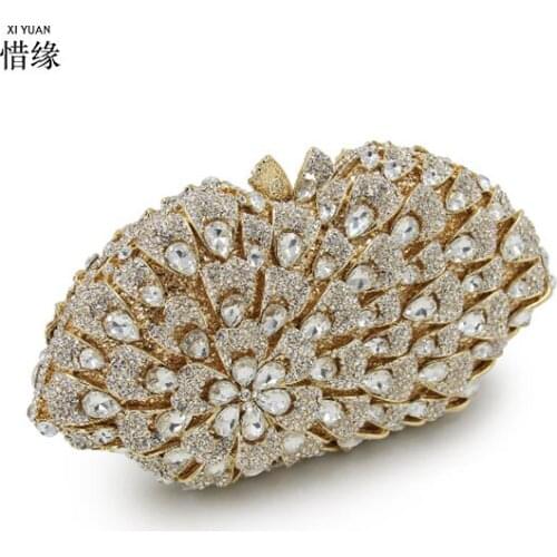 XIYUAN BRAND gold Crystal Clutch Bag Rhinestone Evening Bag With Chain Ladies Party Purse Bag Diamond birthday Gift Bag women