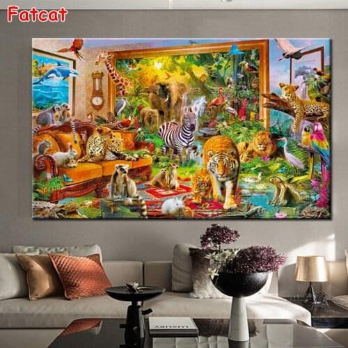 Diamond mazayka 5d diamond painting wild animals lion full square/round drill rhinestone embroidery Tiger Elephant Insect PP1577