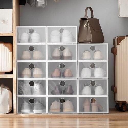 Household wholesale best selling clear plastic shoes storage box stackable square organizer