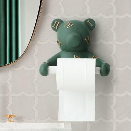 Resin Bear Rall Paper Towel Holder Figurines Nordic Animal Hanging Tissue Box Holder Rack Interior Modern Wall Decor