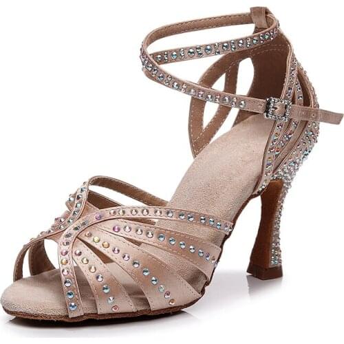 Girls silk latin ballroom dance shoes black nude babacha salsa shoes for dancing women soft bottom waltz prtaice dance sandals