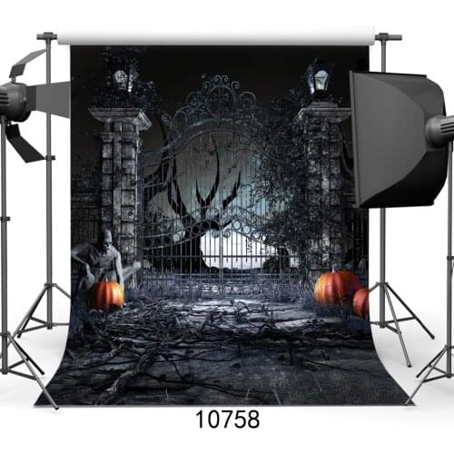 Halloween Backgrounds For Photo Studio Evil Pumpkin Garden Gate Dying Tree Baby Childen Birthday Photo Shoot Backdrops Vinyl 3D