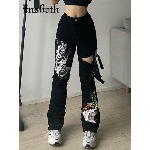 INSGOTH Women's High Rise Pants